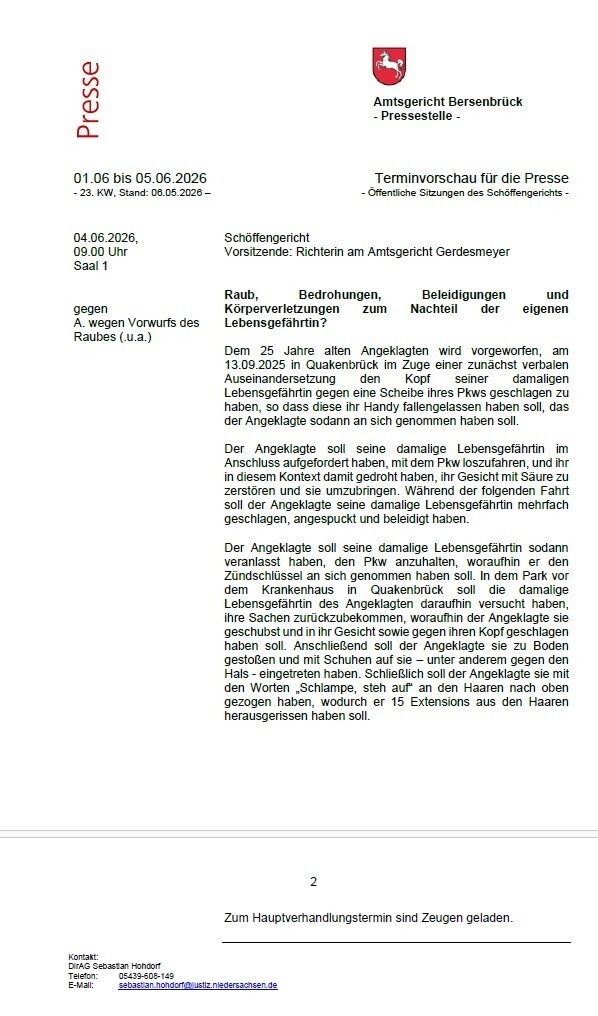 Terminvorschau 01.06. - 05.06.2026