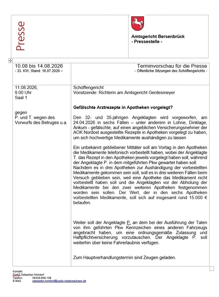 Terminvorschau 10.08. - 14.08.2026