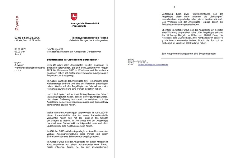 Terminvorschau für den Zeitraum 03-08. - 07.08.2026